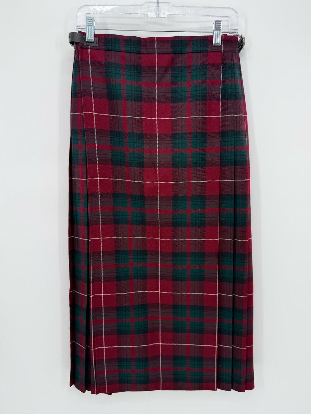 Allen Solly 12 Red Green Tartan Plaid 100% Wool Pleated Kilt Midi Skirt Preppy - Picture 2 of 6
